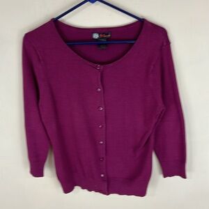 J J Basics Fuchsia Cardigan Sweater Size XL 3/4 Sleeves